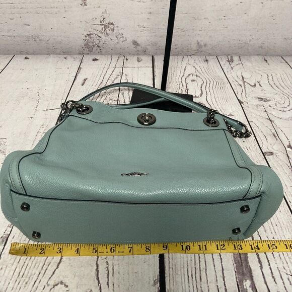 Coach Turnlock Edie Shoulder Bag Cloud Blue‎ Pebbled Leather Chain - Picture 15 of 16